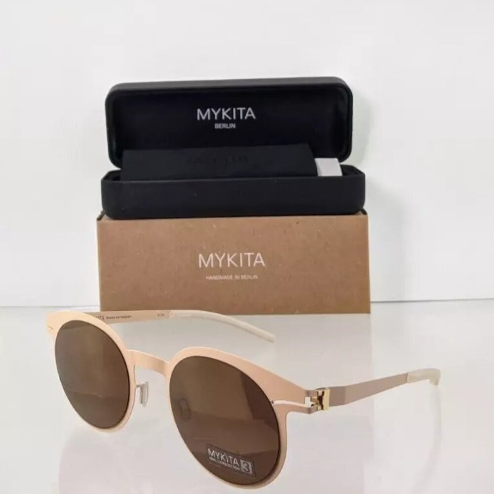 MYKITA Round Metal-Accent Sunglasses in Blush and Brown